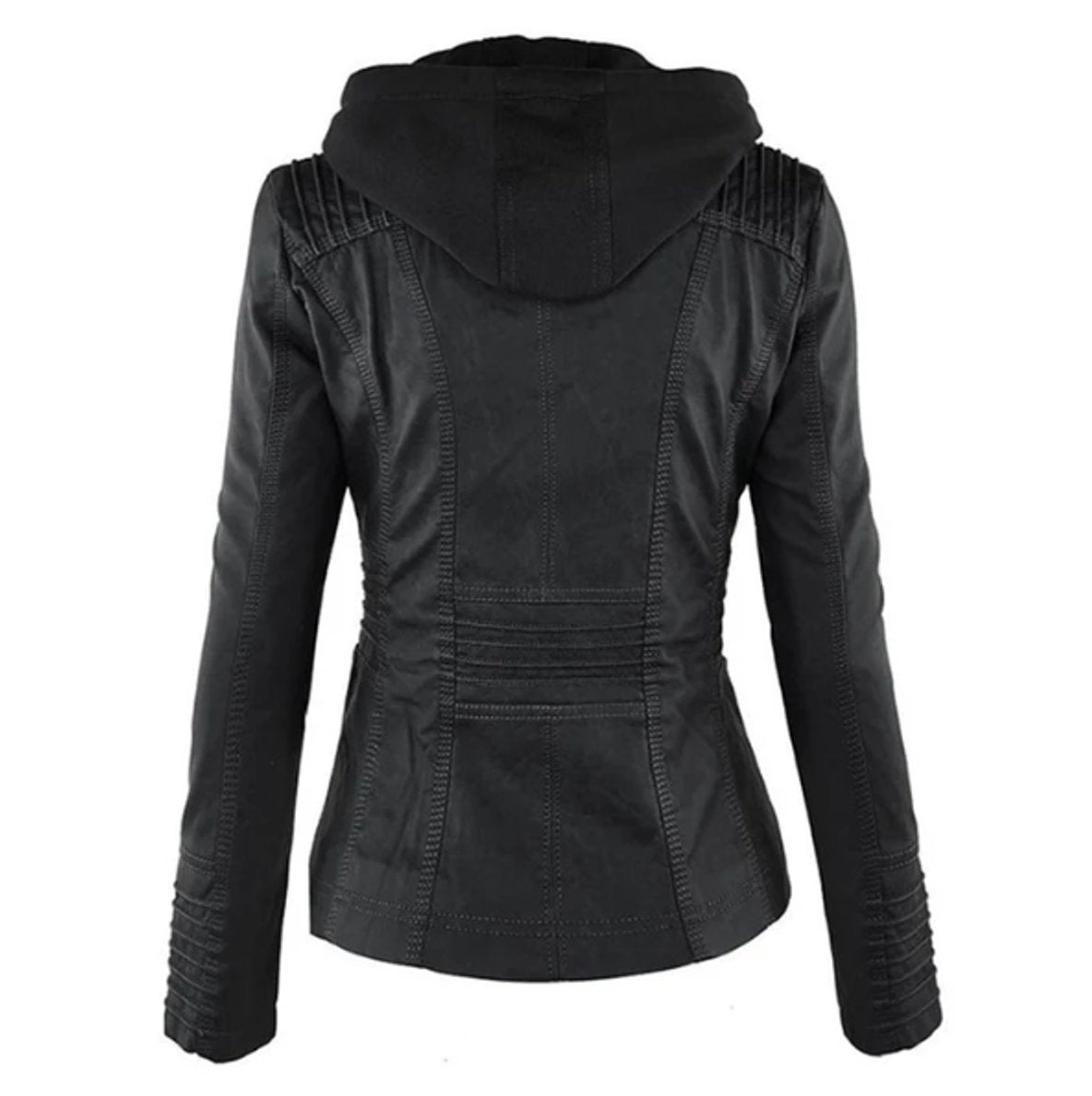 Victoria | Women's Hooded Faux Leather Moto Jacket Zip-Up