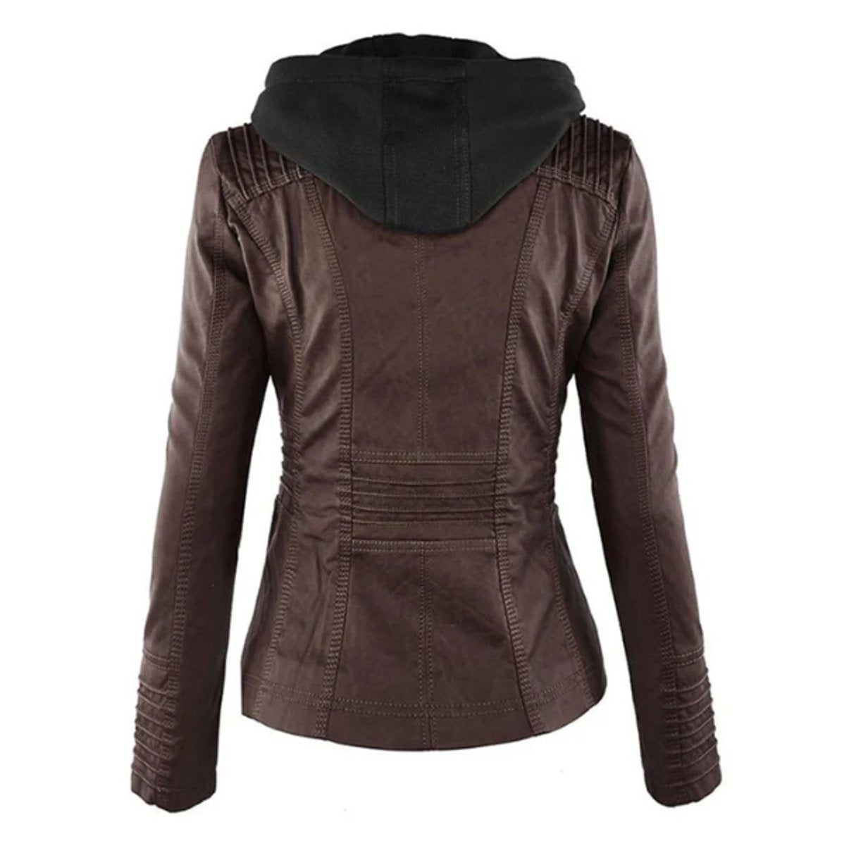 Victoria | Women's Hooded Faux Leather Moto Jacket Zip-Up