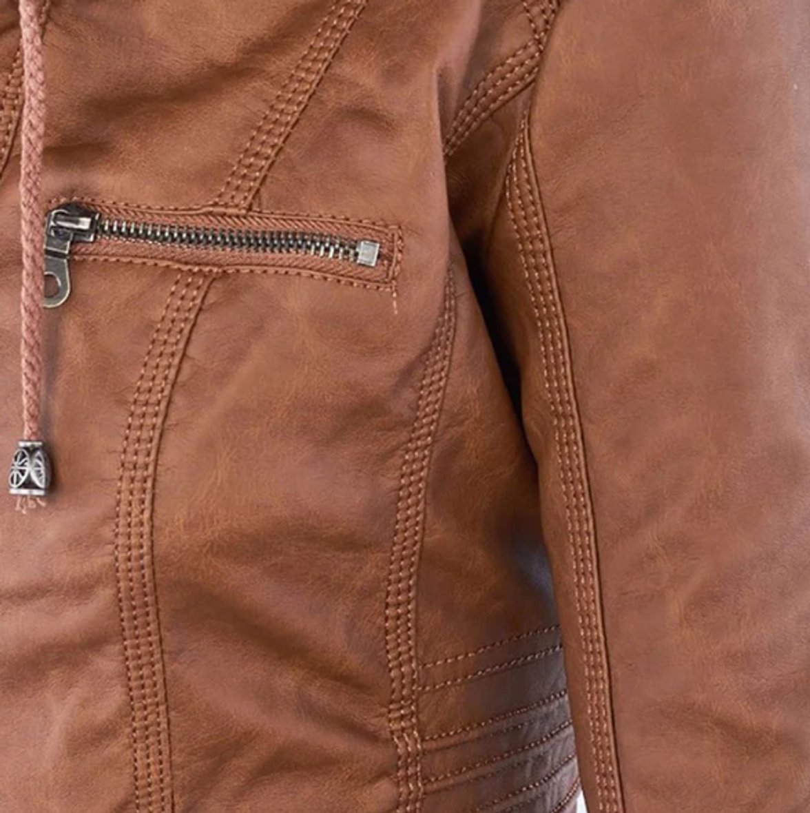 Victoria | Women's Hooded Faux Leather Moto Jacket Zip-Up