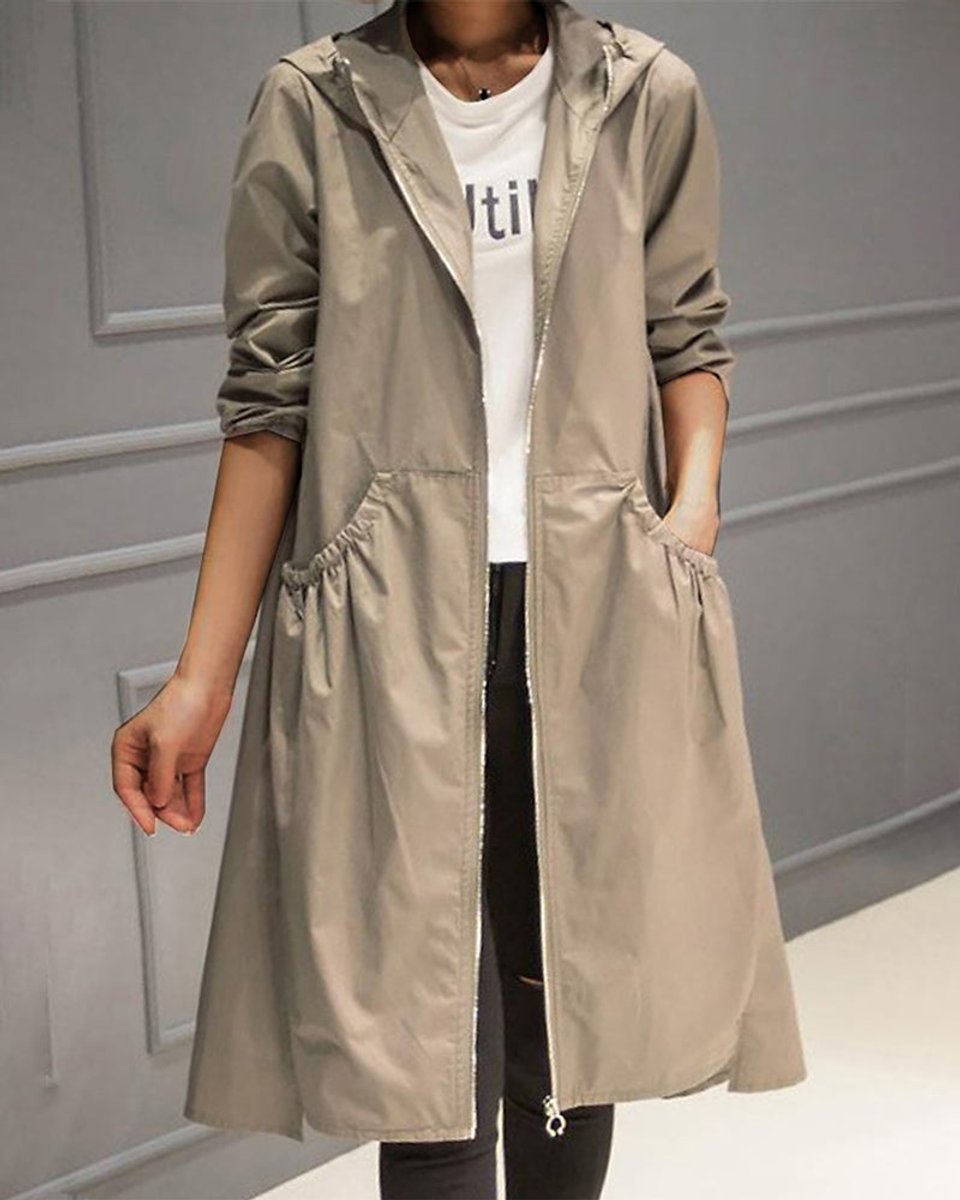 Layla | Women's Hooded Waterproof Long Trench Coat Zip-Up