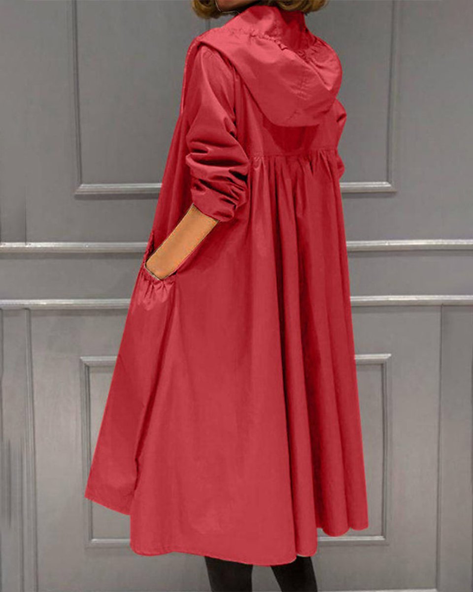 Layla | Women's Hooded Waterproof Long Trench Coat Zip-Up
