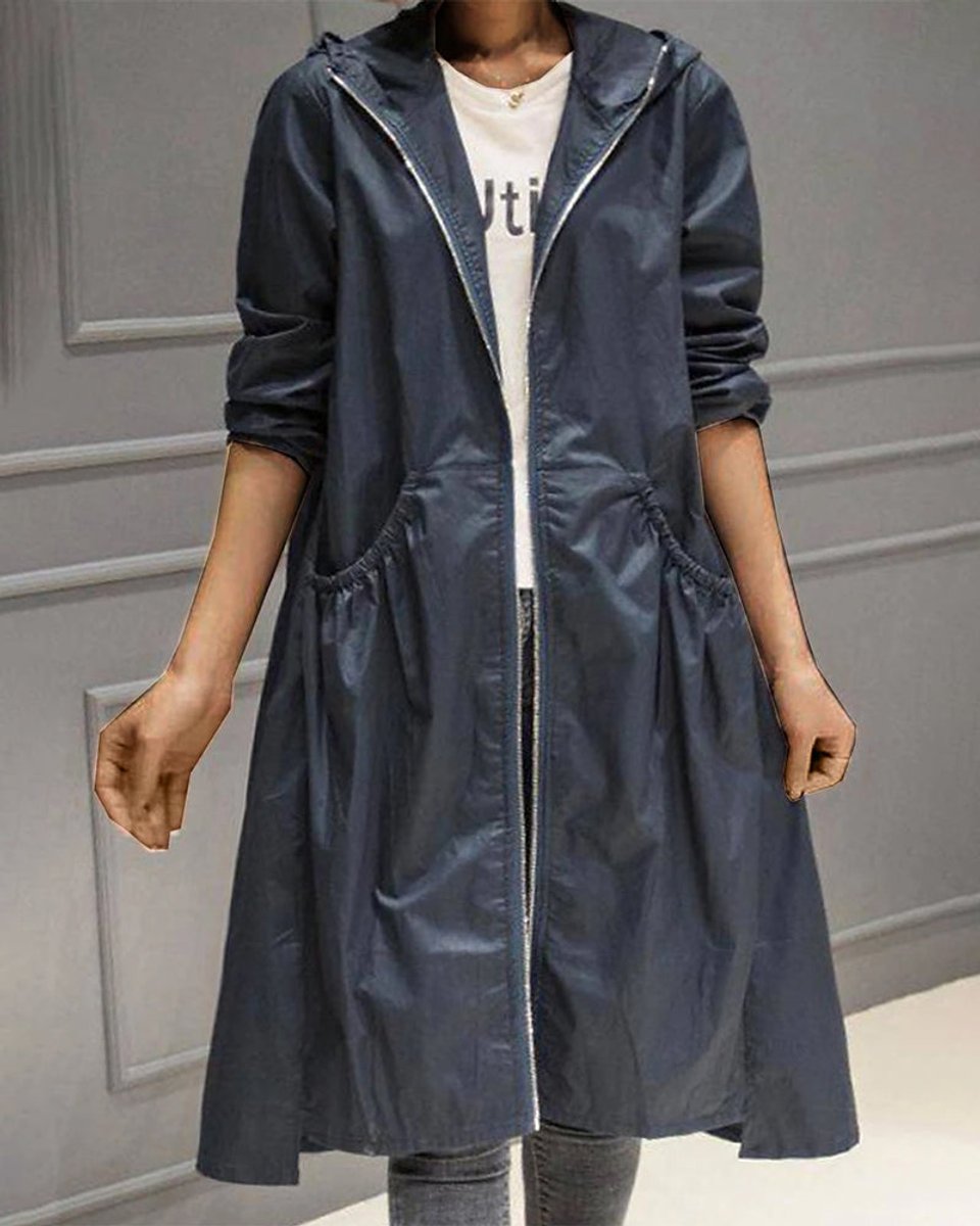 Layla | Women's Hooded Waterproof Long Trench Coat Zip-Up