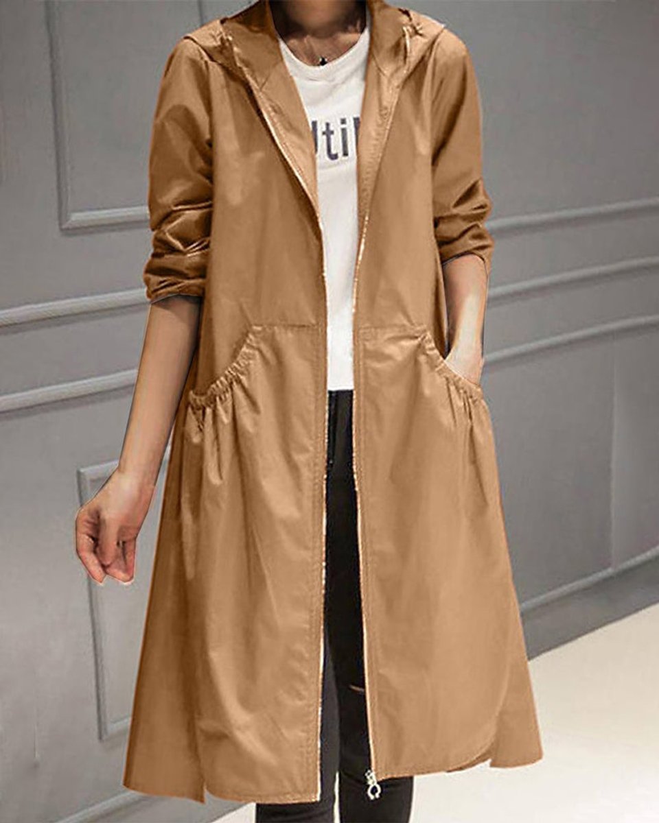 Layla | Women's Hooded Waterproof Long Trench Coat Zip-Up