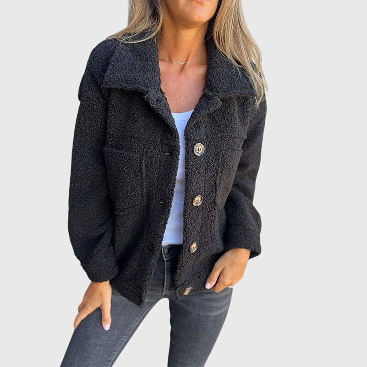 Madison | Women's Jacket Cozy Button-Front Sherpa Fleece Coat