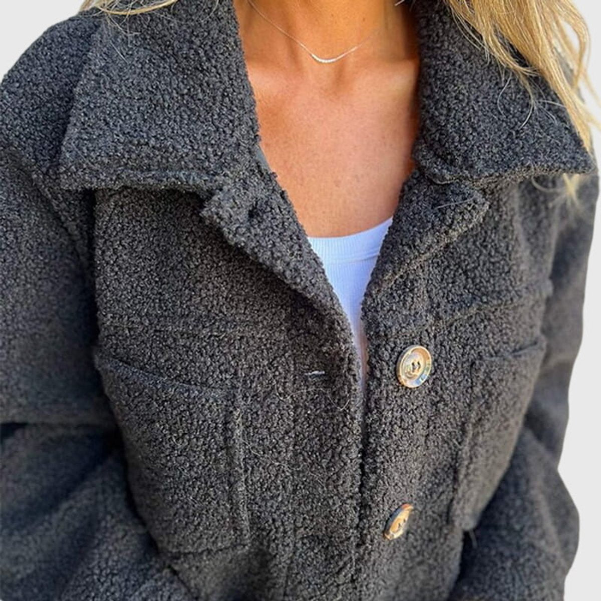 Madison | Women's Jacket Cozy Button-Front Sherpa Fleece Coat