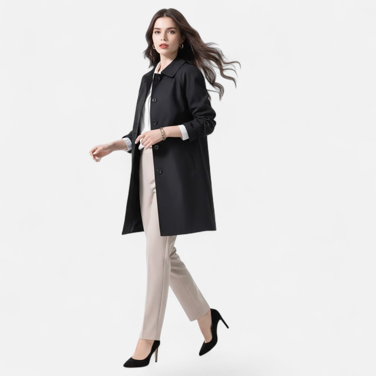 Mia | Women's Mid-Length Wool-Blend Double-Breasted Trench Coat