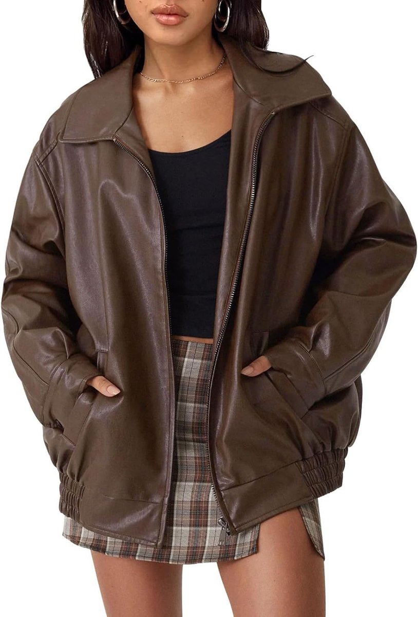 Madison | Women's Oversized Faux Leather Bomber Jacket Zip-Up