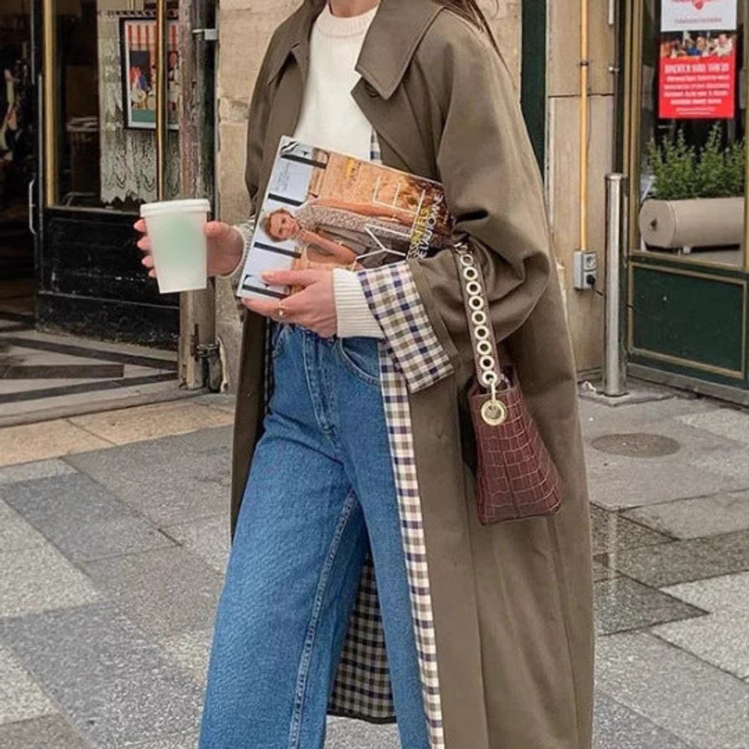 Sophia | Women's Oversized Plaid-Lined Long Trench Coat