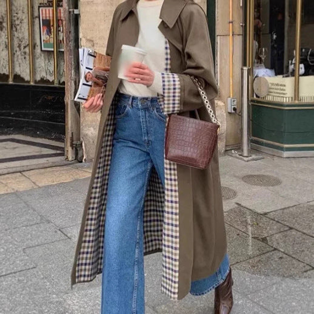 Sophia | Women's Oversized Plaid-Lined Long Trench Coat