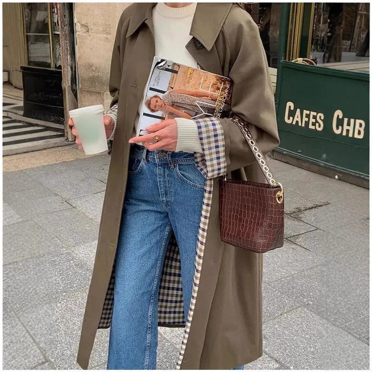 Sophia | Women's Oversized Plaid-Lined Long Trench Coat