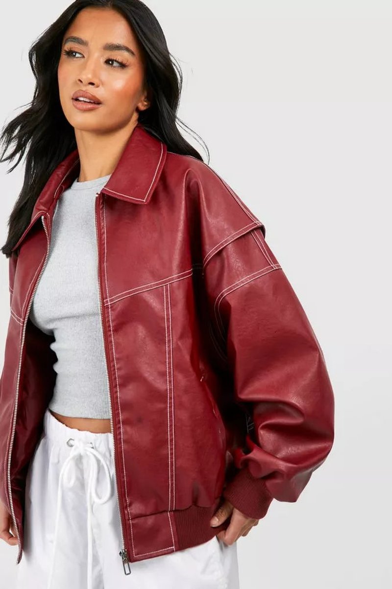 Camila | Women's Oversized Quilted Jacket Contrast Stitch Bomber