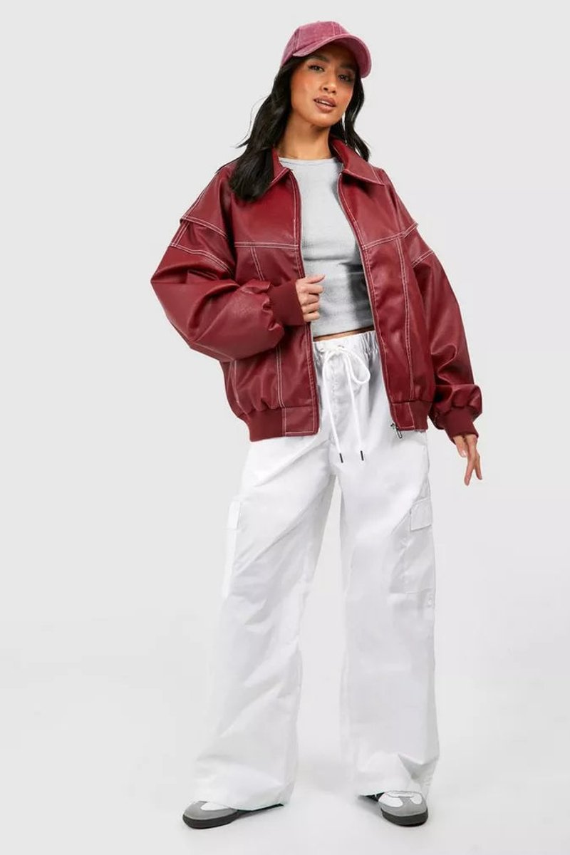 Camila | Women's Oversized Quilted Jacket Contrast Stitch Bomber
