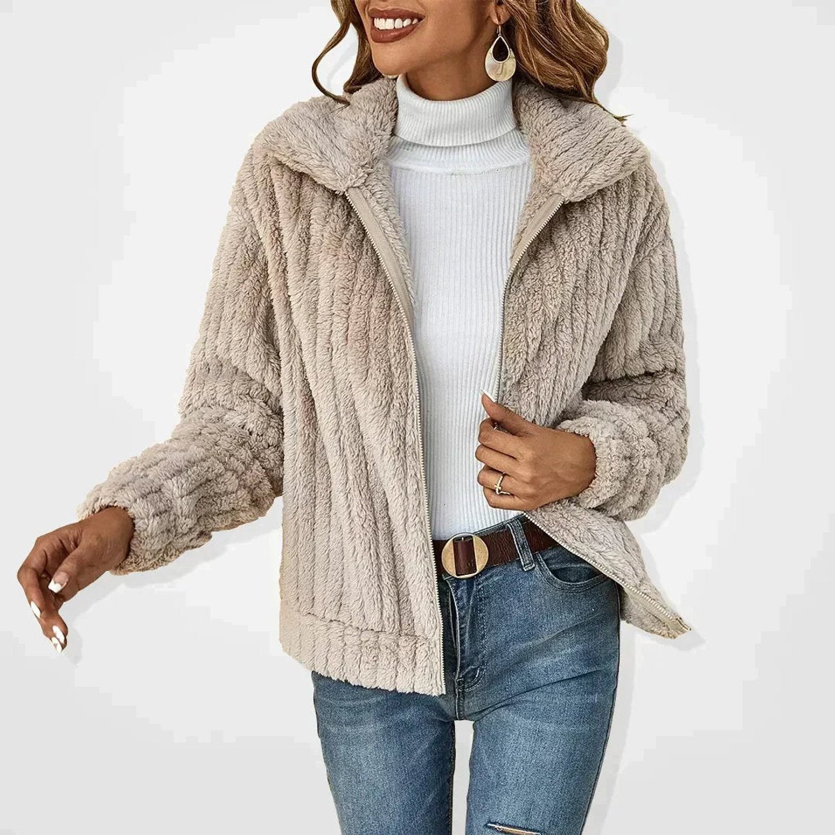 Isabella | Women's Quilted Jacket Fluffy Zip-Up Plush Fleece Coat