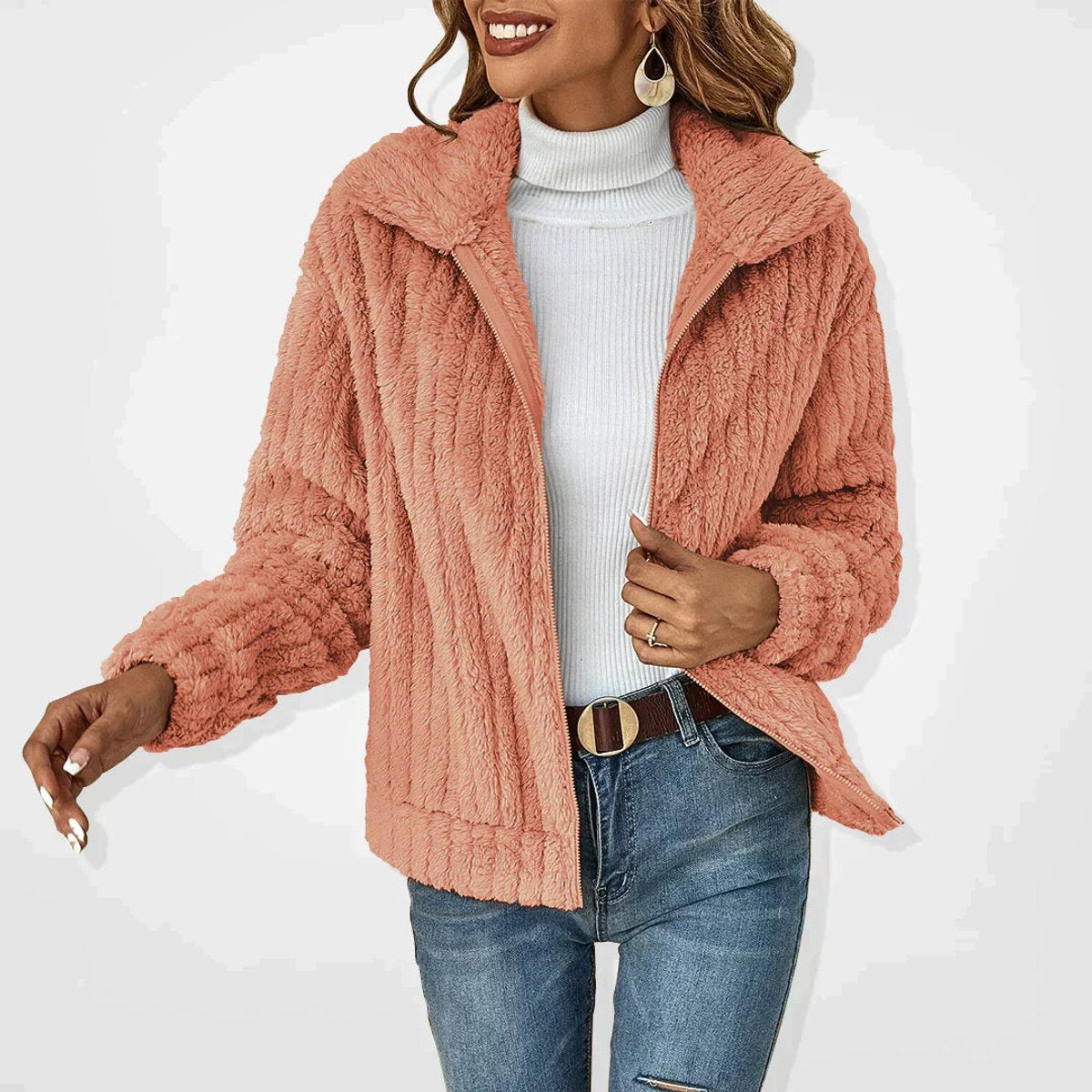 Isabella | Women's Quilted Jacket Fluffy Zip-Up Plush Fleece Coat