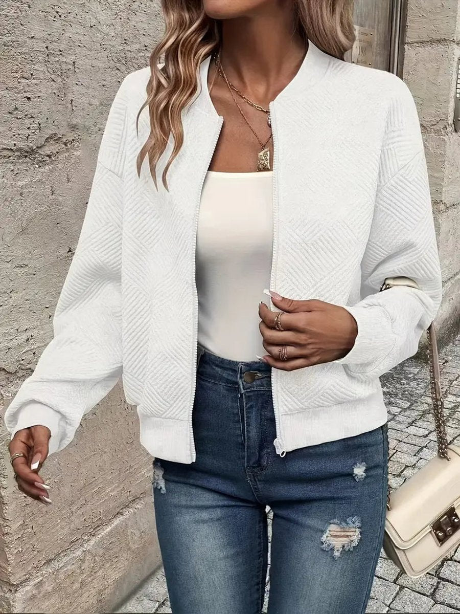 Emma | Women's Quilted Zip-Up Bomber Jacket Textured Cropped