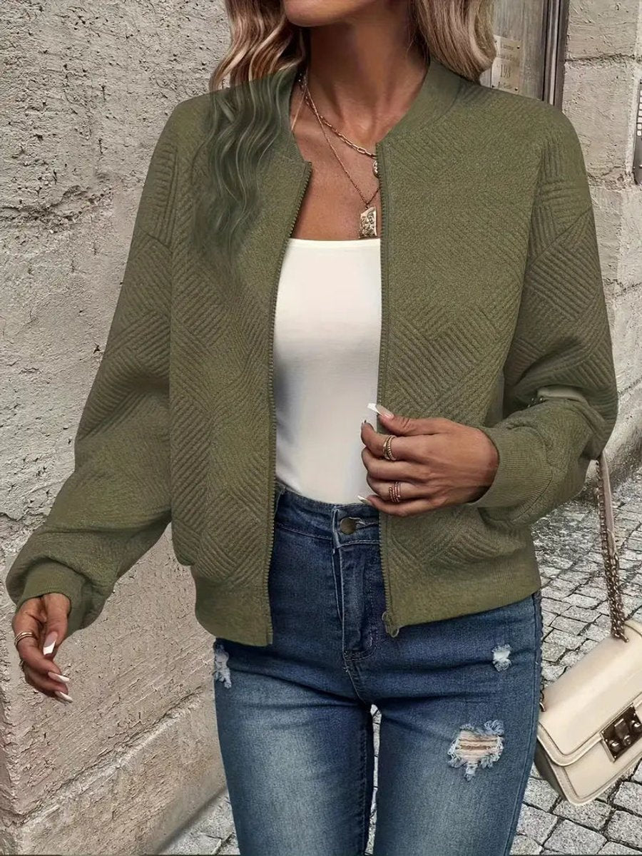 Emma | Women's Quilted Zip-Up Bomber Jacket Textured Cropped