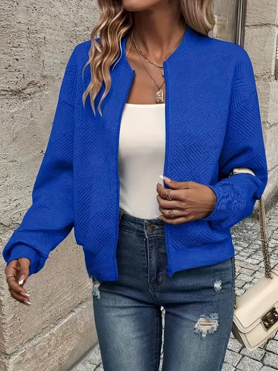 Emma | Women's Quilted Zip-Up Bomber Jacket Textured Cropped