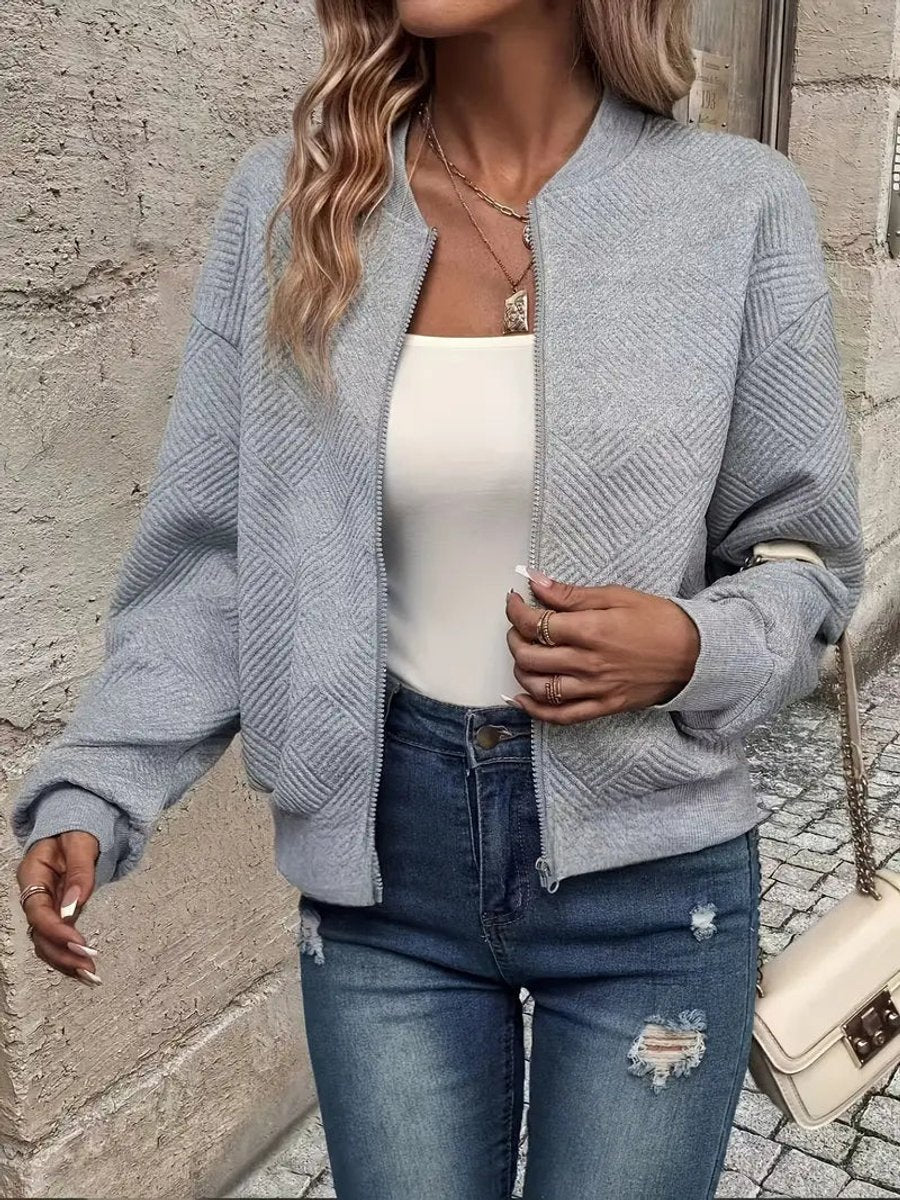 Emma | Women's Quilted Zip-Up Bomber Jacket Textured Cropped