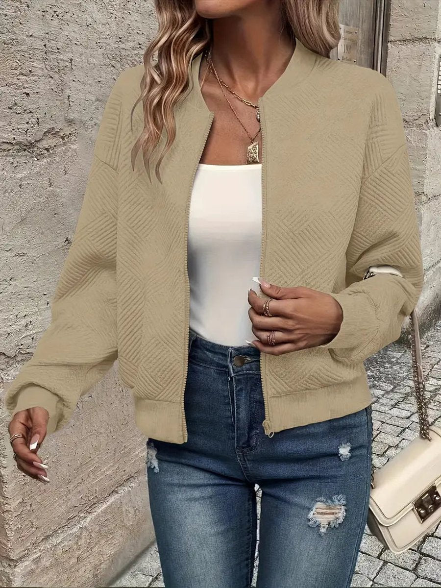 Emma | Women's Quilted Zip-Up Bomber Jacket Textured Cropped