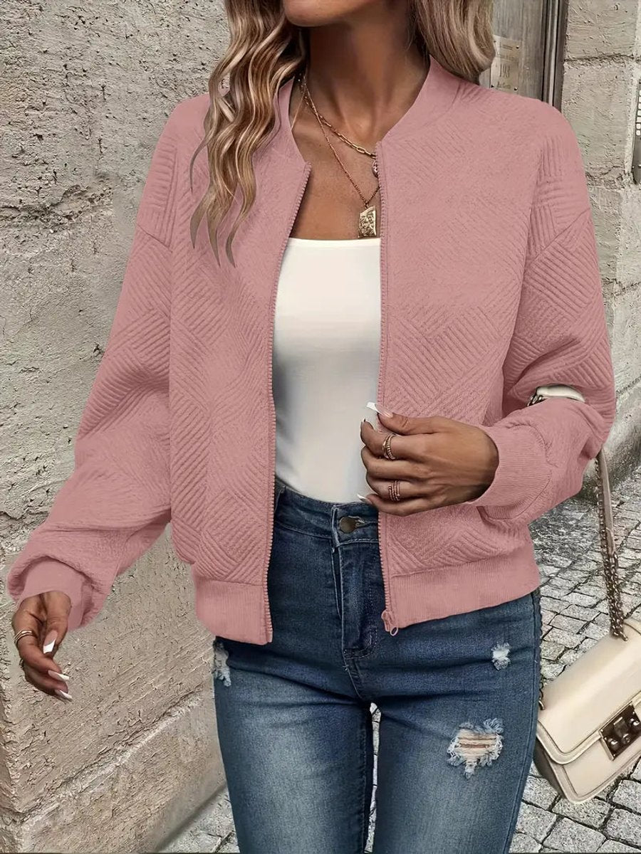 Emma | Women's Quilted Zip-Up Bomber Jacket Textured Cropped