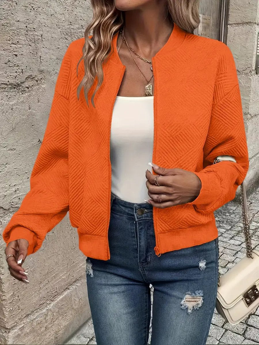 Emma | Women's Quilted Zip-Up Bomber Jacket Textured Cropped