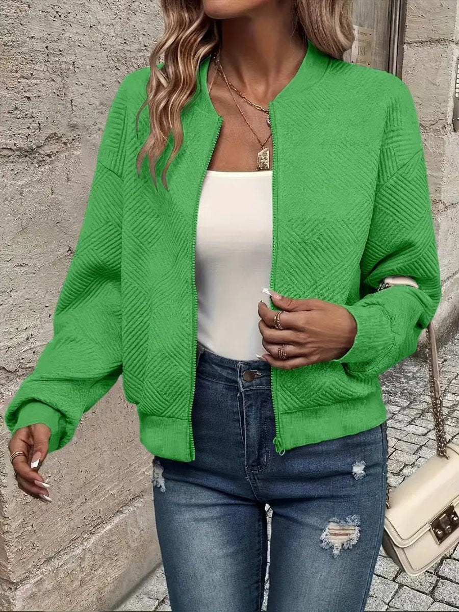 Emma | Women's Quilted Zip-Up Bomber Jacket Textured Cropped