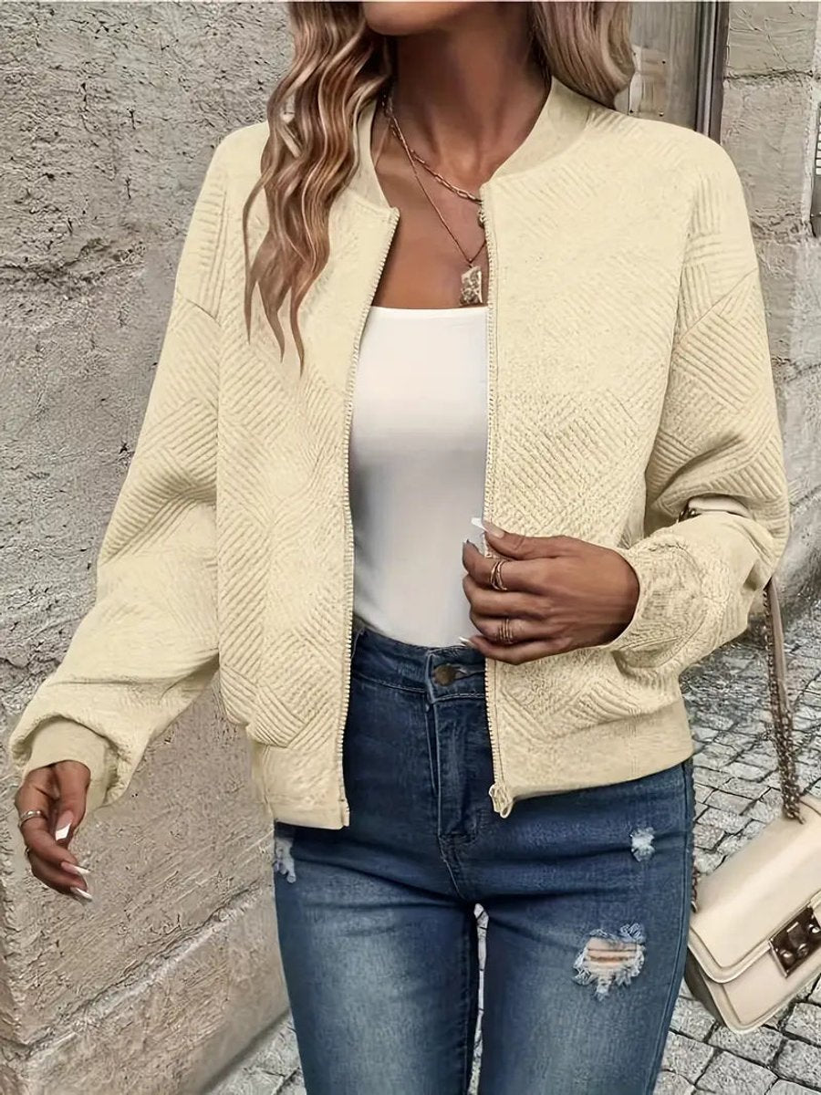 Emma | Women's Quilted Zip-Up Bomber Jacket Textured Cropped