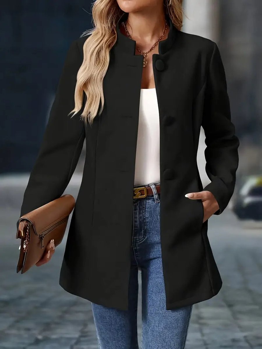 Layla | Women's Stand-Collar Button-Front Longline Blazer Coat