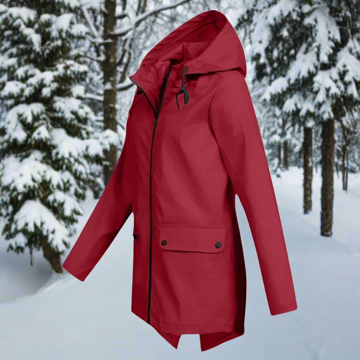 Layla | Women's Waterproof Hooded Rain Jacket Zip-Up Longline