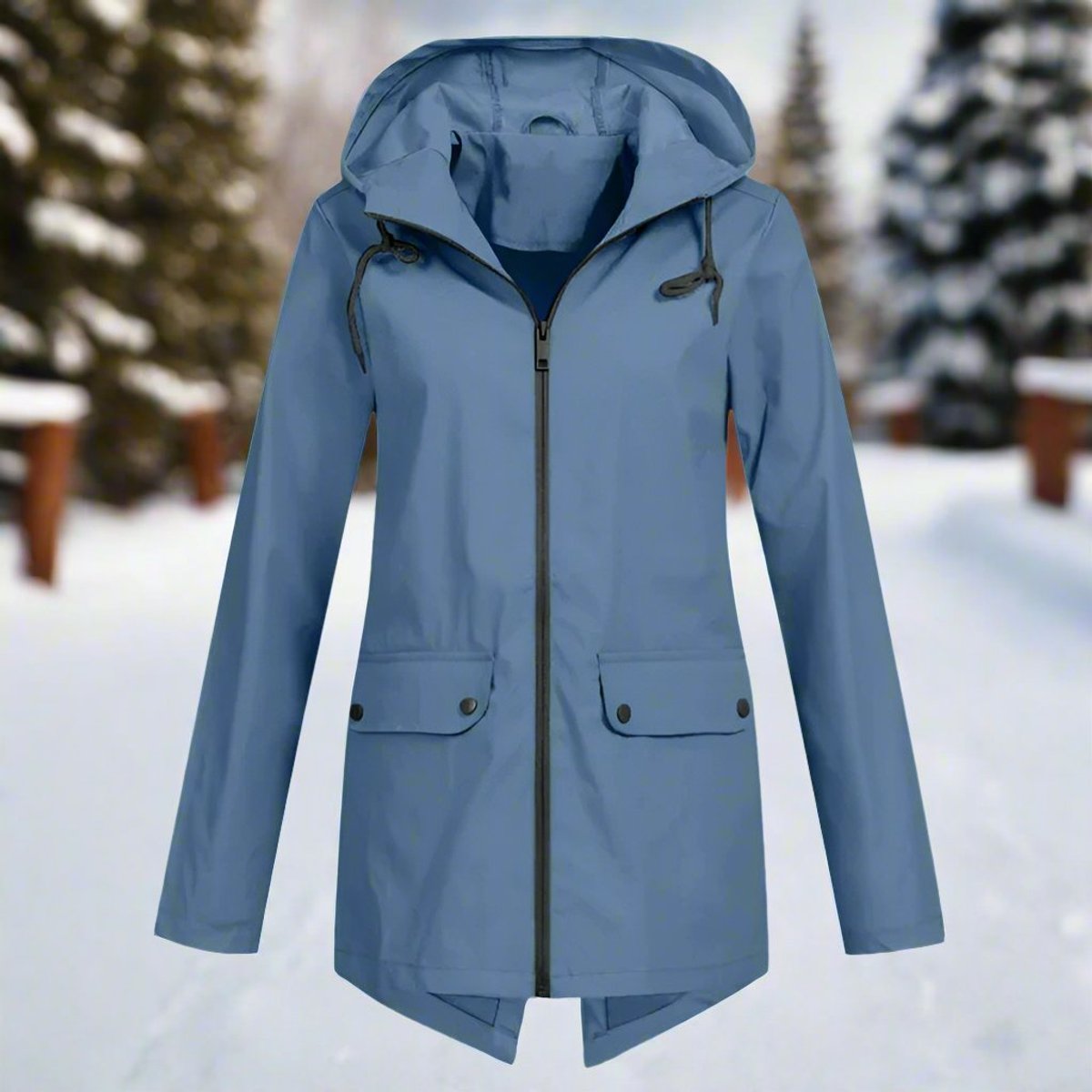 Layla | Women's Waterproof Hooded Rain Jacket Zip-Up Longline