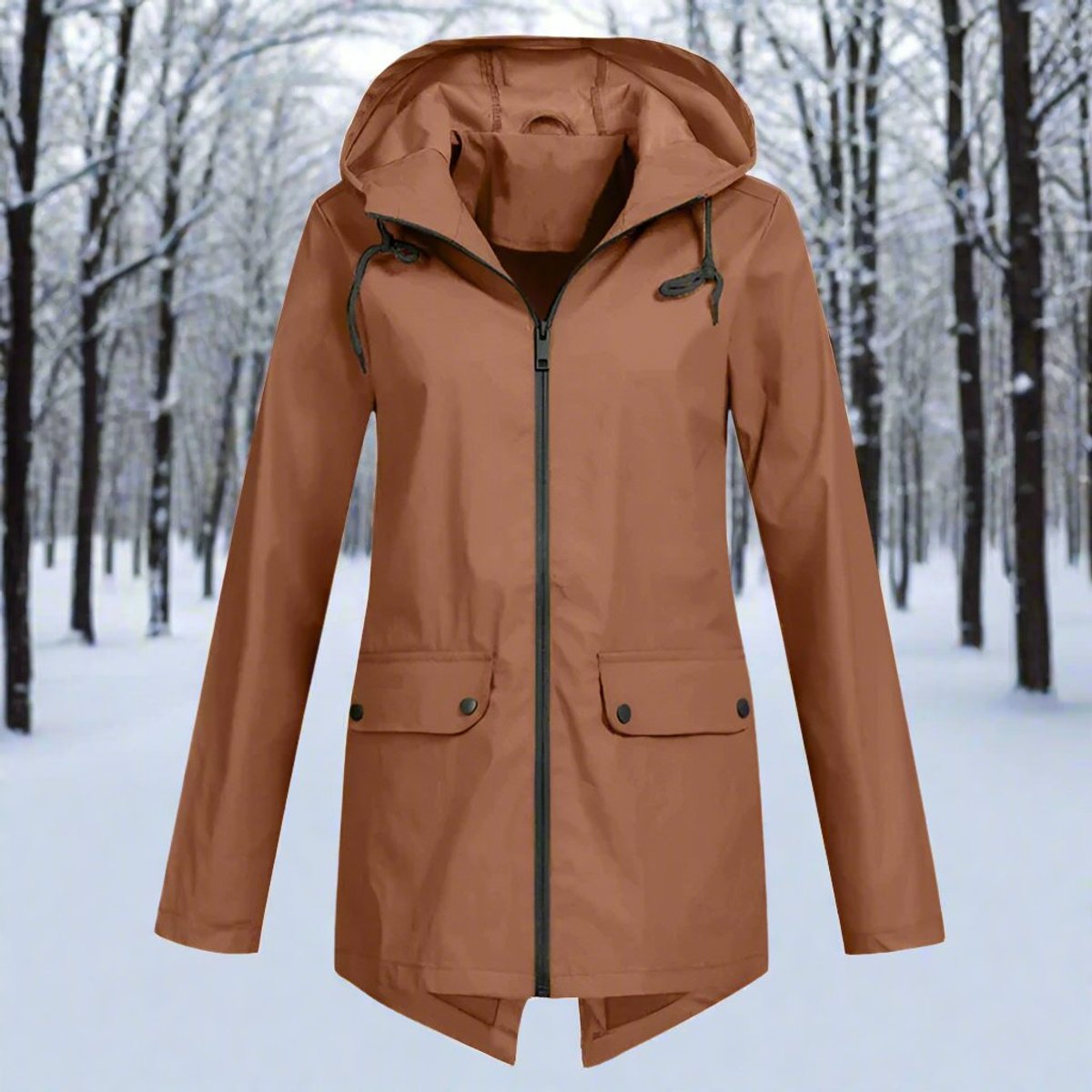 Layla | Women's Waterproof Hooded Rain Jacket Zip-Up Longline