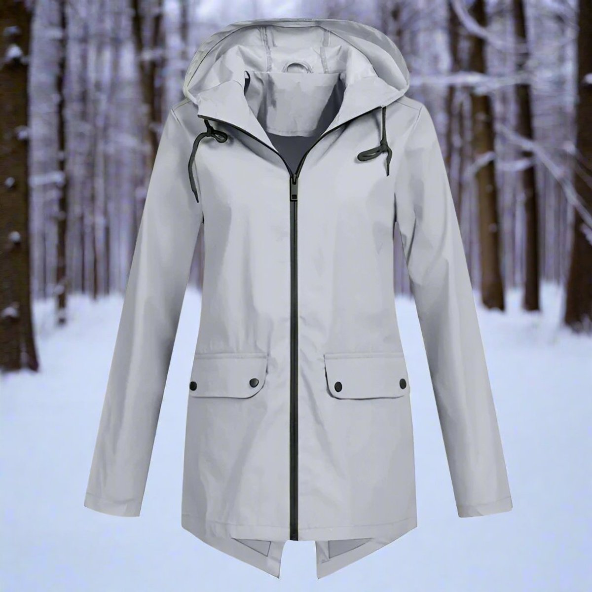 Layla | Women's Waterproof Hooded Rain Jacket Zip-Up Longline