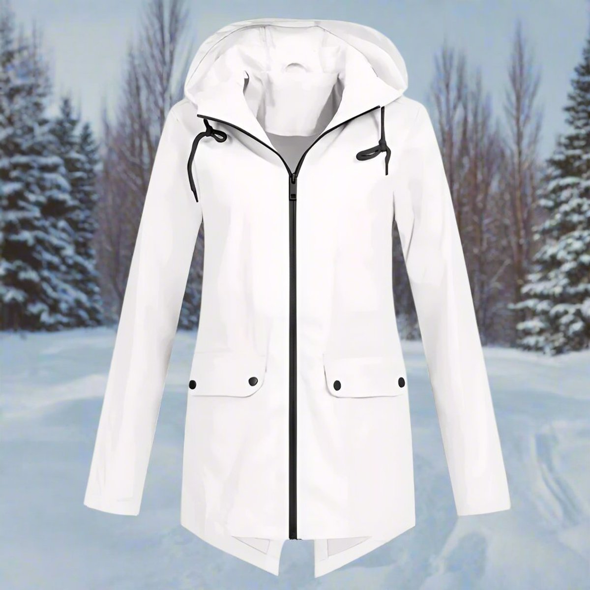 Layla | Women's Waterproof Hooded Rain Jacket Zip-Up Longline
