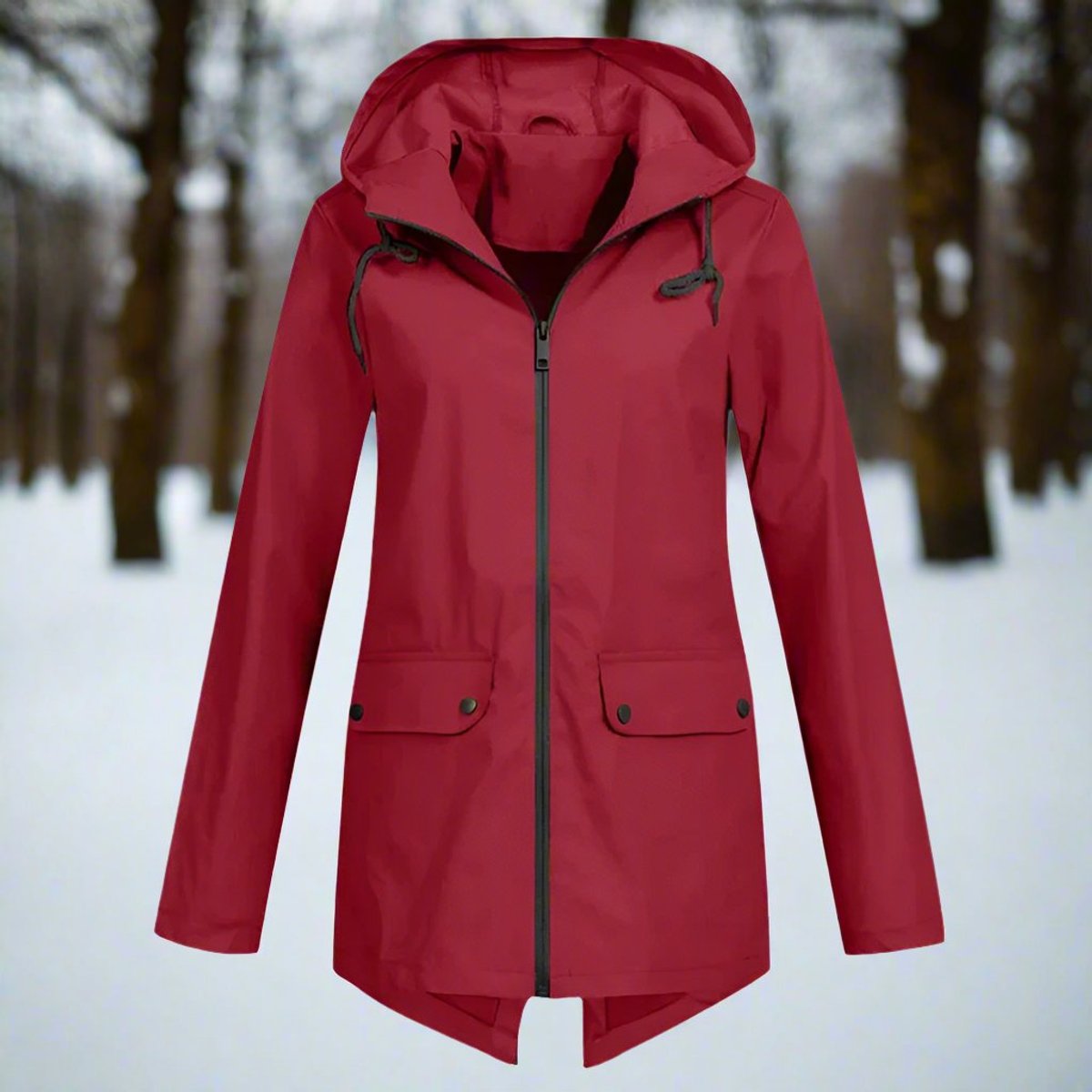 Layla | Women's Waterproof Hooded Rain Jacket Zip-Up Longline