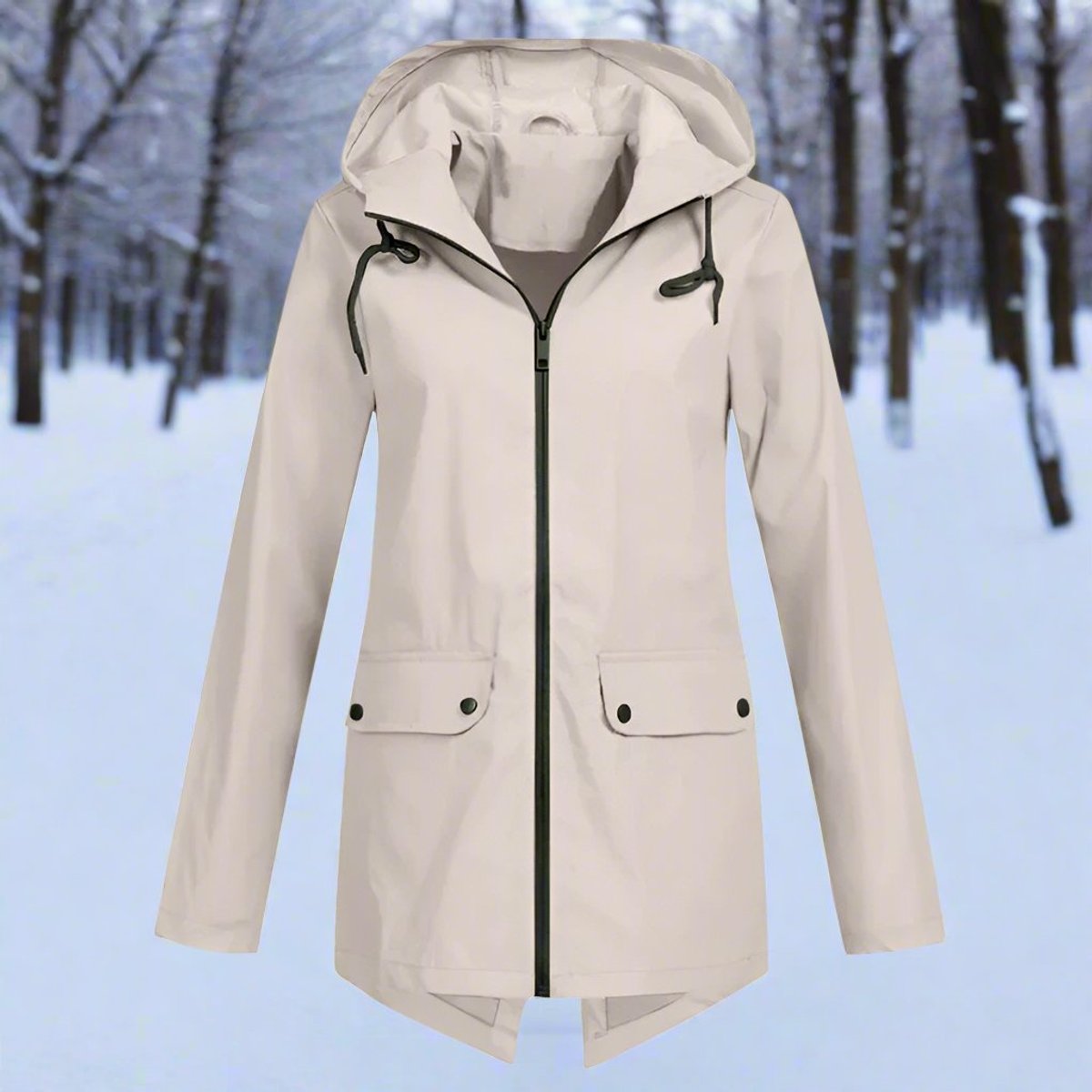Layla | Women's Waterproof Hooded Rain Jacket Zip-Up Longline