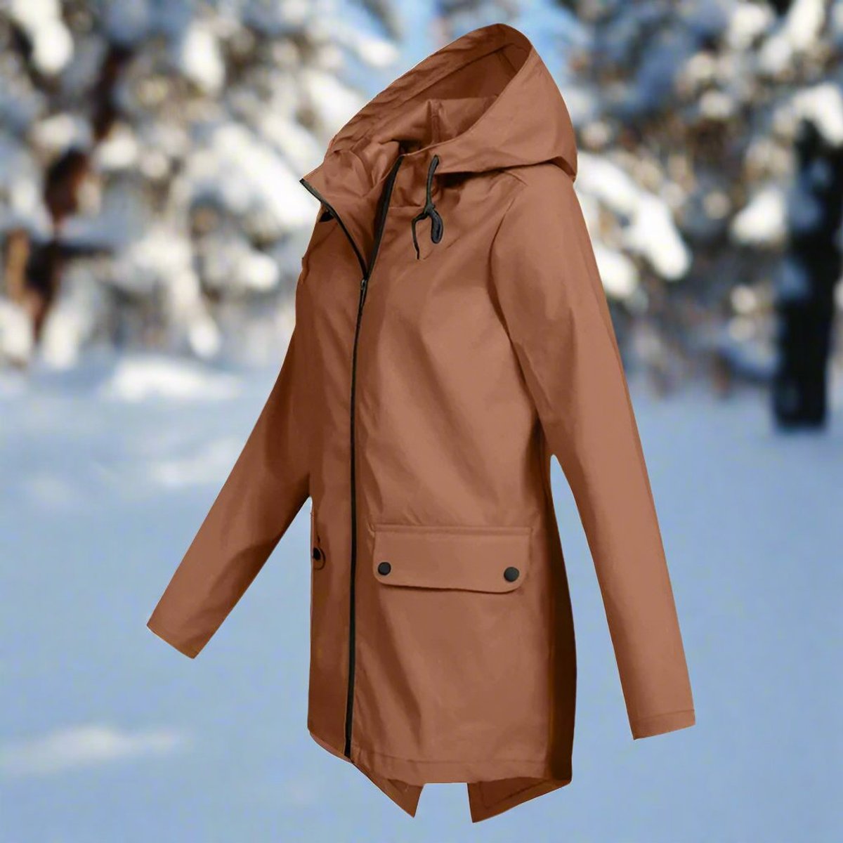Layla | Women's Waterproof Hooded Rain Jacket Zip-Up Longline